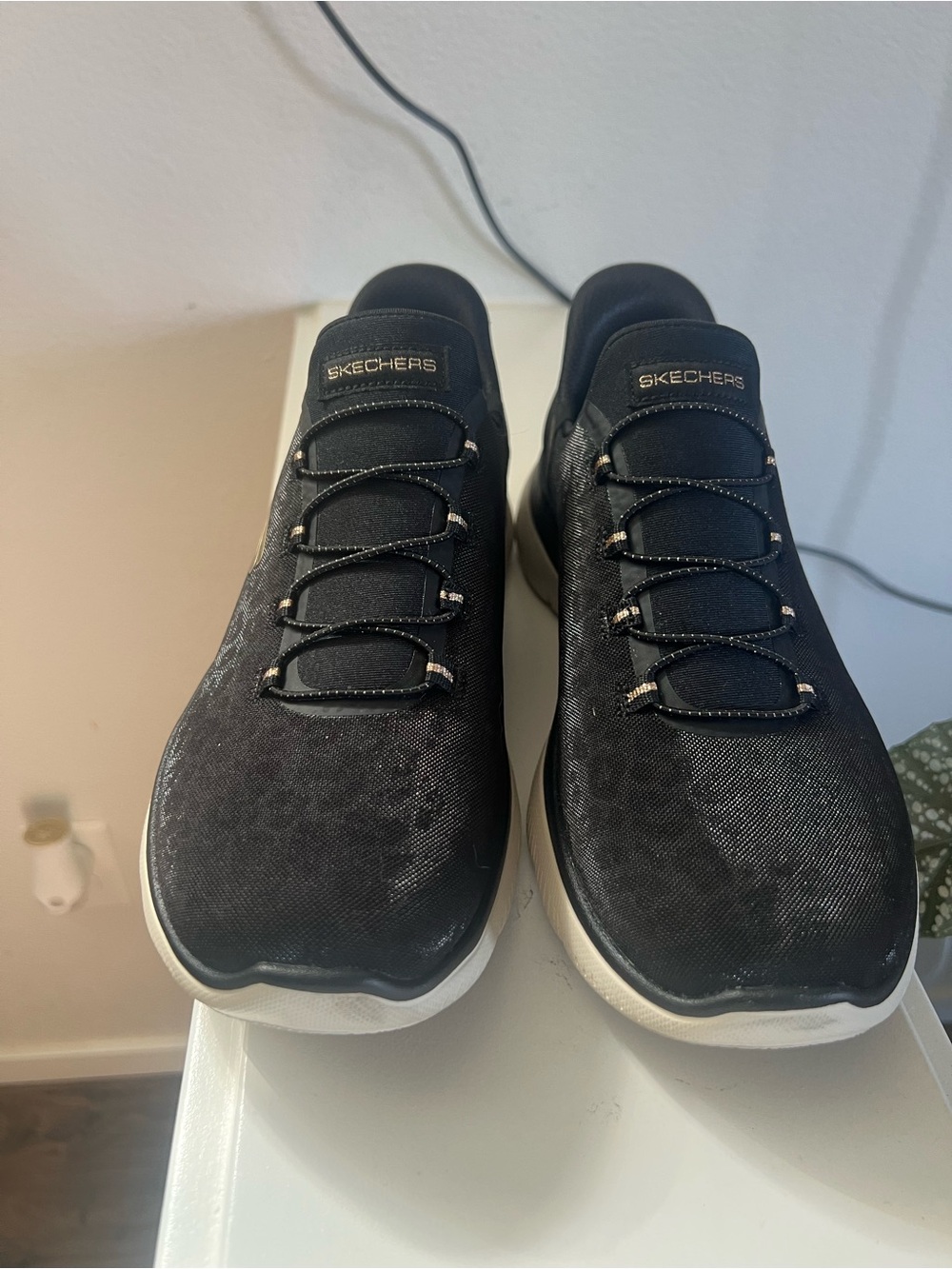 Skechers Women's Black Leopard print design, Slip-Ins Arc Fit Sneakers.